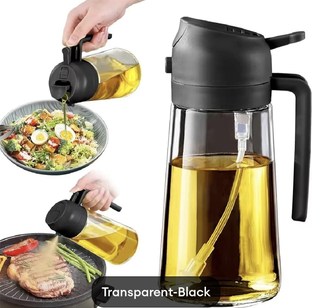 Pouring olive oil from 2-in-1 Glass Oil Spray & Pour Bottle – Kitchen gadget for cooking and BBQ