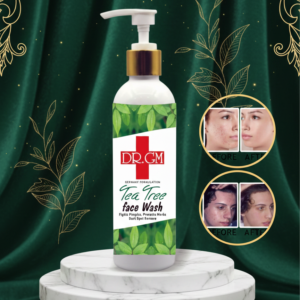 A person using tea tree face wash for acne control and deep cleansing.