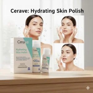 Close-up of smooth and glowing skin after using CeraVe face scrub.